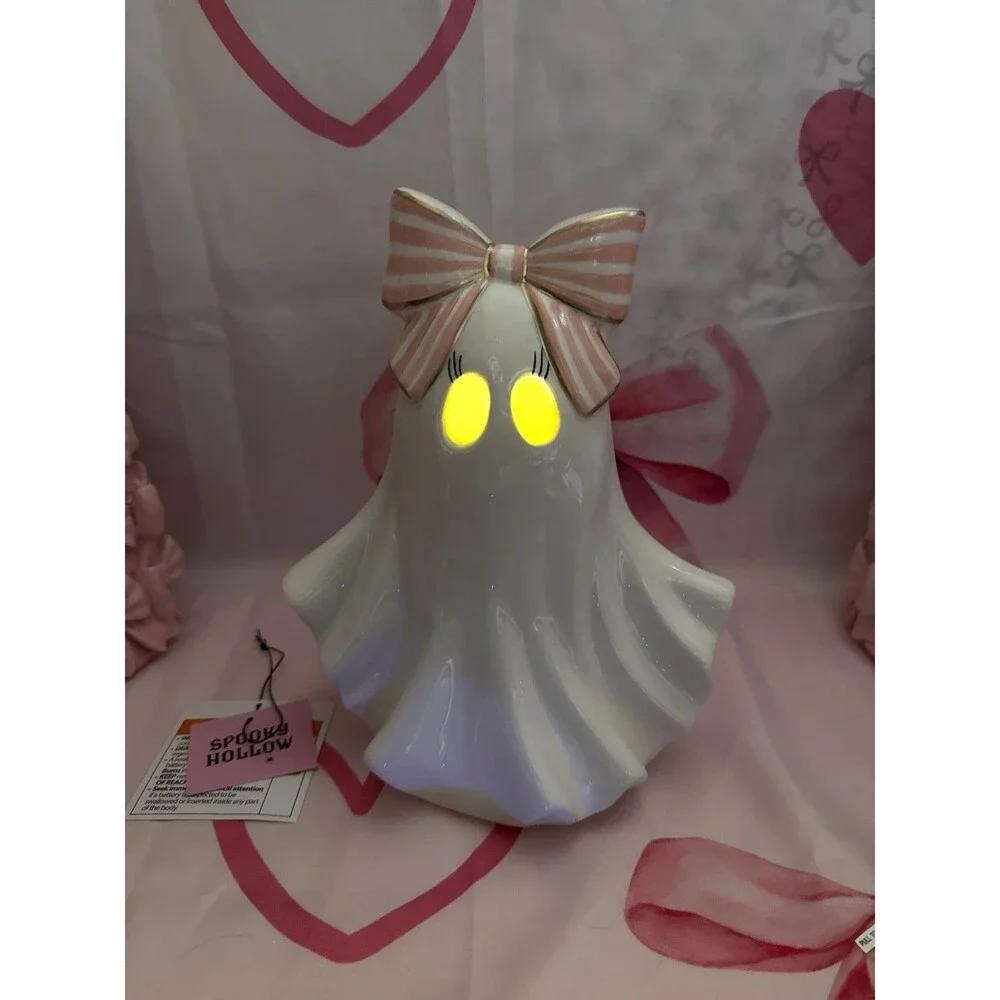 Halloween LED Coquette Pink Bow Ghost